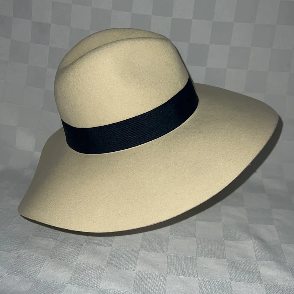 New $75 Brixton Bone Navy Blue Ribbon Piper Wool Floppy Hat